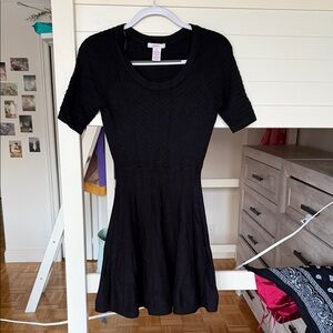 Black Mid Sleeve Fit-and-Flare Dress